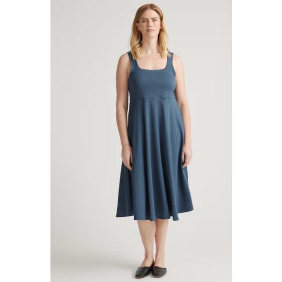 Quince Flowknit Breeze Fit & Flare Dress Navy Med - Picture 1 of 15